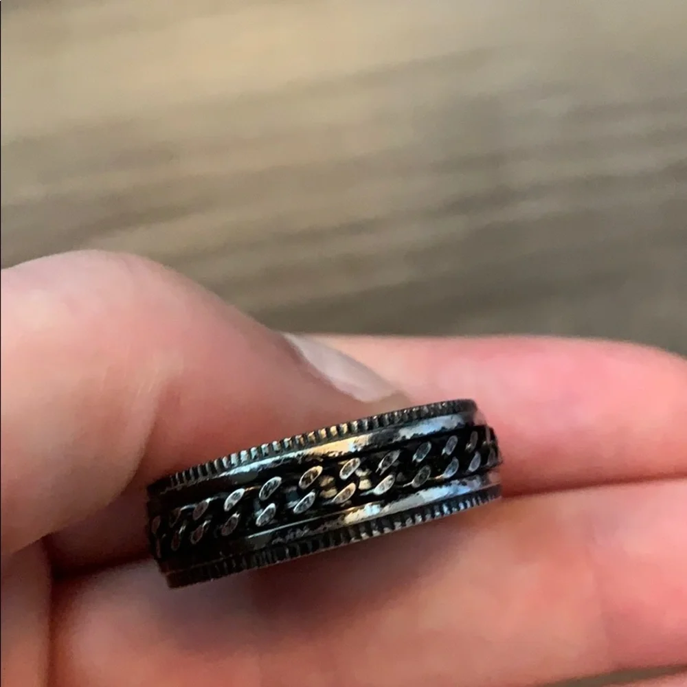 Men’s Black & Silver Chain Link Spinner Ring‎